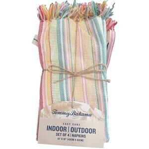 NWT TOMMY BAHAMA Stripe NAPKINS Indoor/Outdoor 18"x18" Fringe Picnic Set of 4